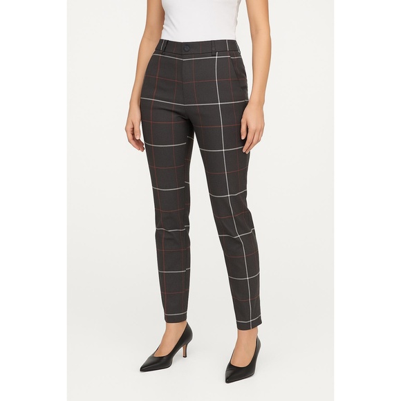 Zara Trousers Womens Size US 34 Black Red Plaid High Rise Slim Fit Tailored - Picture 1 of 11